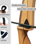 Natural Fur Hair Arrow Rest Set For Longbow And Recurve Bow Self Adhesive, showing stick-on pad on wooden bow and inset details.