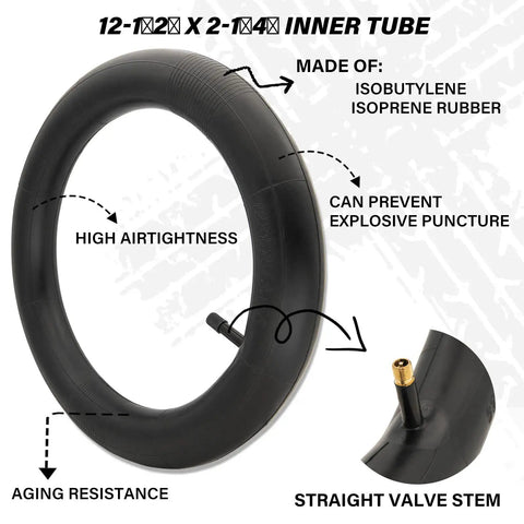 12.5 By 2.25 Inch Tire And Inner Tube Set For Dirt Bikes And Electric Scooters, black rubber inner tube with straight valve stem