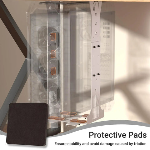 Protective pads on Slick Under Desk PC Mount Bracket for Computer Tower Case Holder, ensuring stability and preventing friction.