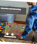 Child using Two Piece Physics Principle Experiment Kit For Students with floating ball demo on wooden table with science tools.