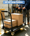 Built Tough Heavy Duty Steel Platform Truck With 2700 Lb Capacity 48 By 24 Inch Industrial Flatbed Cart Alloy Steel Frame Collapsible Handle 360 Degree Swivel Casters Made For Workshop Backyard And Heavy Cargo Logistics carrying boxes