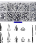 359 Piece Punk Spikes And Studs Kit In Zinc Alloy Silver Cone Spikes Rivets Punch Screwdriver Storage Box