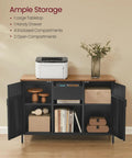 Rustic Brown And Matte Black Finish Metal Storage Cabinet With Two Doors, Adjustable Shelves, in room setting.