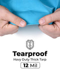 People testing Beefy Heavy Duty Waterproof Tarp 16 By 20 Feet 12 Mil Thick Blue Tarpaulin UV Resistant Rip And Tear Proof