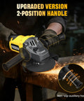 Heavy Duty Cordless Angle Grinder Four And Half Inch with upgraded 2-position handle, ideal for tough metal jobs.
