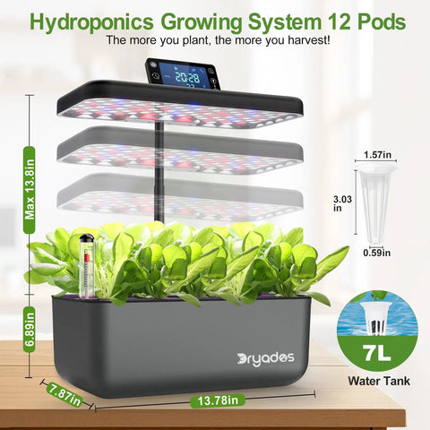 All In One Hydroponics Growing System Kit With Seeds Featuring 12 Pods Indoor Herb Garden And LED Grow Light setup details