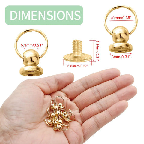 Top Shelf Gold Screwback Round Head Rivets With Pull Rings Heavy Duty Zinc Alloy 8 mm Fasteners For Leathercraft DIY projects in hand.