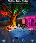 Outdoor LED Flood Light 80W 8000 Lumens Color Changing Smart Floodlight RGBW 2700K Warm White lighting up snow scene
