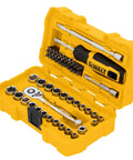 Fifty Piece Mechanics Tool Set With Three Eighths Inch Drive Full Polish Chrome Five Degree Arc Swing Includes Wrenches And Sockets 