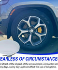 4 Pack Heavy Duty Abs Wheel Center Hub Caps Snap On Rim Covers Universal Fit tight seal on a shiny wheel with silver finish.