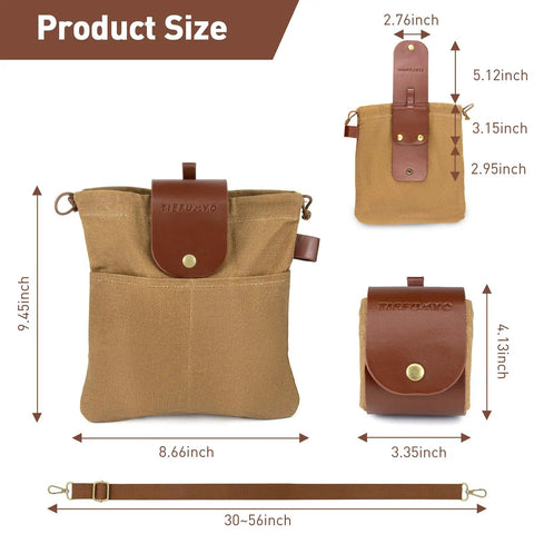 Foraging Bag For Outdoors Grab And Go Waxed Canvas Pouch Water Resistant Collapsible Brown Mushroom Forage Belt Tool Bag dimensions