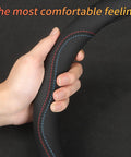 Top Shelf Nappa Leather Steering Wheel Cover Compatible With BMW 15 Inch Standard Wheels Precision Fit in hand for comfort.
