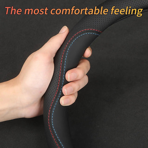 Top Shelf Nappa Leather Steering Wheel Cover Compatible With BMW 15 Inch Standard Wheels Precision Fit in hand for comfort.