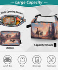 Cowboy Themed Insulated Lunch Bag With Huge Capacity And Grab And Go Design Keeps Food Fresh All Day Leakproof Reusable Lunch Cooler For Work Picnics Camping Women Men A Practical Everyday Tote That Feels Cute And Ready For Meal Prep shown with wide opening and cowboy design.