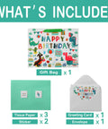 13 Inch White Gift Bag Set With Greeting Card And Tissue Paper, Green Dino Design, Happy Birthday Theme, Large Bags For 1st Or 2nd Birthday Parties, Kids Party Supplies For Boys And Girls.