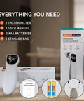 Dual Mode Infrared Thermometer No Contact Forehead And Ear For Adults Kids And Babies With Fever Alarm 1 Second Reading 32 Memory Recall Easy Switch Anytime, box set with batteries and bag