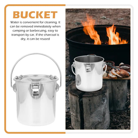 Stainless Steel Airtight Bucket With Cover For Beverages Camping And Beer Chilling Portable Sealed Metal Cooler Bin Outdoor Water Bin Chiller Durable Food Safe Outdoor Gear next to a campfire