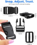 Beefed Up Heavy Duty 1 Inch Polyester Webbing Kit with Six Quick Release Buckles and Twelve Triglide Clips, shown in various views.