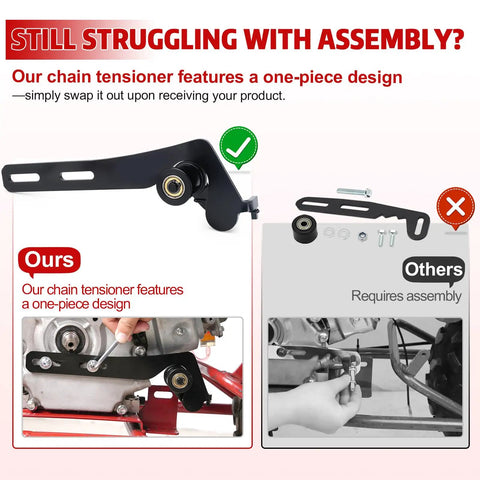 Heavy Duty Minibike Chain Tensioner Bracket With Roller For Predator 212 Engine And GX160 GX200 one-piece design vs others