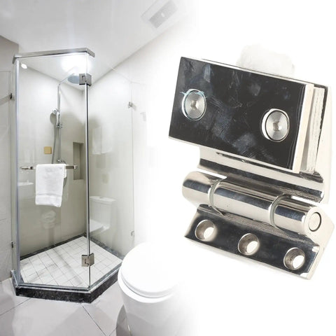 Rock Solid Stainless Steel Hinge Plays Nice With Tempered Glass Doors Smooth Polish Finish Fits 8 To 12mm Kitchen Cabinet Single Sided Curved Bathroom Hardware Guaranteed in a modern bathroom.