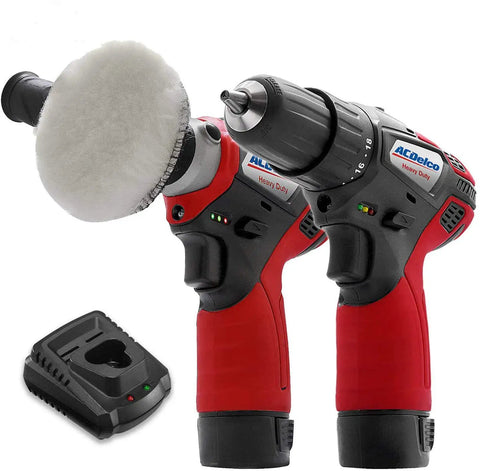 12V Cordless Car Buffer And Drill Driver Kit With 3 Inch Mini Polisher, Two Speed Settings, Li Ion Batteries, Quick Change Accessory System