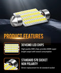 Product features of Xenon White LED Car Interior Bulbs 570 Lumens Each, 3.8W, 6500K, Pack of 2, with 3014SMD chips
