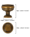 Side and top view of antique finish cabinet knob with measurements, not Matte Black Cabinet Knobs 10 Pack Zinc Alloy Furniture Hardware For Kitchen Cabinets Dressers And Drawers Single Hole Pulls Dope Upgrade For Your Home.