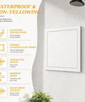 Rock Solid Aluminum Push To Open Access Panel For Drywall, Zero Sweat Magnetic Catch Flush Mount Ceiling Door For Plumbing And Electric, Easy Setup, Snap On Style, Matte Black Frame, 15X18 Inches in a bathroom, showing waterproof features.