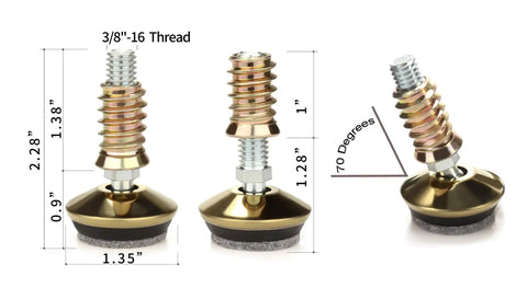 Swivel Furniture Levelers Kit Adjustable Heavy Duty Leveling Legs for Tables Chairs Cabinets With Felt Pads 4 Pack 34mm D Golden Finish