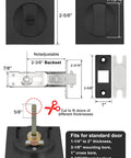 Matte Black Pocket Door Lock Set In Zinc Alloy, 2-3/8 Backset, Privacy Lock for 1-3/8 to 2-3/16 inch doors, includes cuttable tailpiece