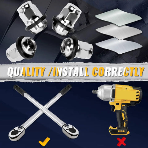 Set Of 20 12x1.5 Radius Ball Seat Lug Nuts With Washer Chrome Finish shown with tools and installation guidance