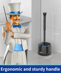 Heavy Duty Bathroom Plunger Duo With Sleek Ventilated Mount showing ergonomic black plunger with sturdy handle and vented base, 21.1 inches tall.