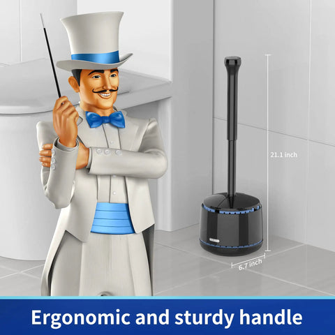 Heavy Duty Bathroom Plunger Duo With Sleek Ventilated Mount showing ergonomic black plunger with sturdy handle and vented base, 21.1 inches tall.