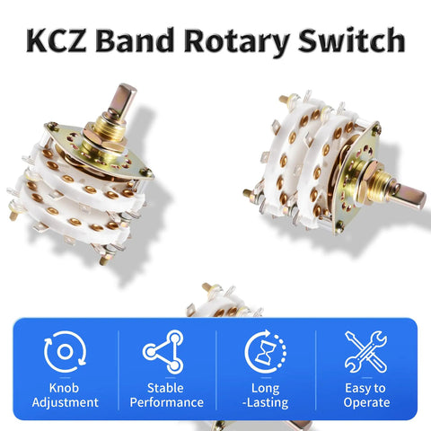 KCZ Rotary Band Switch 2P8T 2 Pole 8 Position Channel Selector with Dual Deck and Linear Knob, shown from side angle