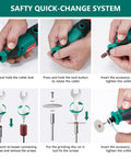 Do-It-All 180W Rotary Tool Kit With Flex Shaft, quick-change system instructions for accessory attachment, focus on user hands