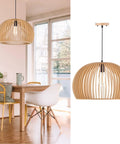 Wood Pendant Light Chandelier For Dining Room And Living Areas Dope Modern Farmhouse Vibe With Adjustable 78 Inch Black Cord E26 Or E27