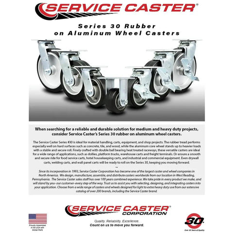 Built Tough Rock Solid Heavy Duty Swivel Caster Set Of 4 With 6 Inch Rubber On Aluminum Wheels And Top Lock Brakes Rated For 2200 Lbs Capacity displayed.