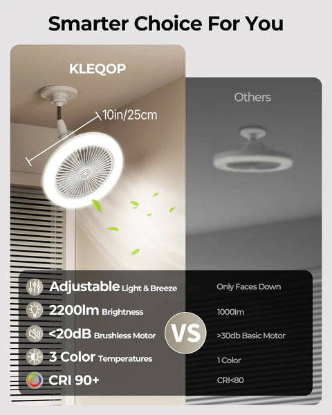 Adjustable Socket Fan Light With Remote And Extender For 2200 Lumen Enclosed LED Bulb Fan Mini Ceiling Fan With Light E26 E27 Socket
