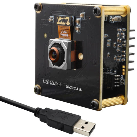 Ultra HD 48MP USB Camera With Fast Autofocus; compact unit for laser engravers and machine vision with 70° no distortion lens.