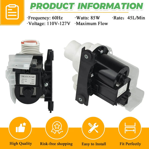 Washer Drain Pump Replacement For Kenmore Frigidaire Washers With Quiet Operation And 365 Day Warranty Easy Install Fits 137108100 134740800 AP5684706 134740500 PS7783938 Replacement Part, 110-127V pump