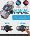 Badass 150 Amp Circuit Breaker With Manual Reset Waterproof Inline Fuse Protector For Marine Trolling Motors Boat And Atv Rigs Rig Ready Surface Mount 12V To 48V Dc No Sweat Engine Protection showing manual and automatic buttons.
