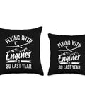 Soaring Sailplane Pilot Throw Pillow For Aviation Enthusiasts And Glider Lovers Perfect Gift For Sailplane Nerds Seeking Cozy Home Decor And Skybound Comfort, black with text 'Flying with engines is so last year' in white.