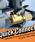 Pro Grade Quick Connect Tire Inflator Chuck Accessory Open Type Universal Valve Fit for Fast No Fuss Attachment Durable Taiwan Craftsmanship with USA Design Touch 1 Pack, brass construction close-up