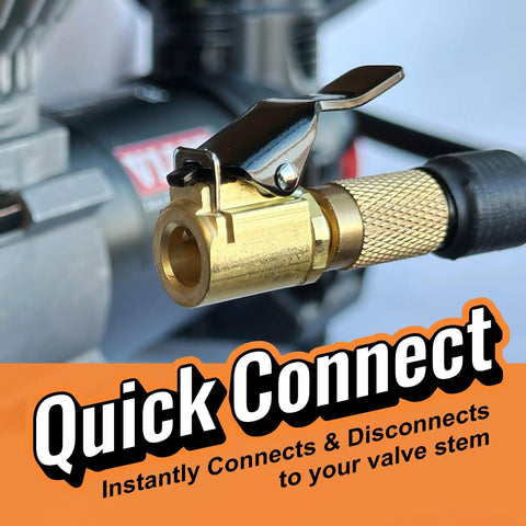 Pro Grade Quick Connect Tire Inflator Chuck Accessory Open Type Universal Valve Fit for Fast No Fuss Attachment Durable Taiwan Craftsmanship with USA Design Touch 1 Pack, brass construction close-up