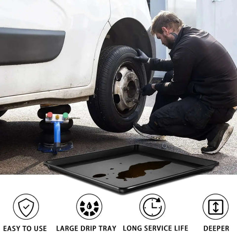 Three Piece Extra Large Heavy Duty Oil Drip Pan Set 35.4 by 24 by 1.6 Inches Plastic Oil Drain Tray under car
