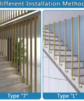 Different installation methods for Real Deal Gold L Shape Stair Handrail Built Tough For Indoor Steps Heavy Duty Galvanized Metal Guardrail.
