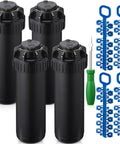 Knockout Pack Slick Gear Drive Pop Up Sprinkler Heads compatible with standard irrigation systems, includes tools and nozzles.