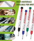 Premium Long Nib Markers And Deep Hole Marker Pens Waterproof Construction Marking Tools With Built In Ruler, four colors displayed.