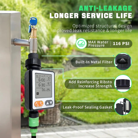 Water Timer For Garden Hose With Auto Rain Delay And 10 Programmable Schedules, 3.3 Inch Large LCD Display, IP54 Waterproof