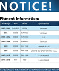 Fitment information chart for 2004-2009 Dodge Durango, Chrysler Aspen, and Ram 1500 models with special details.